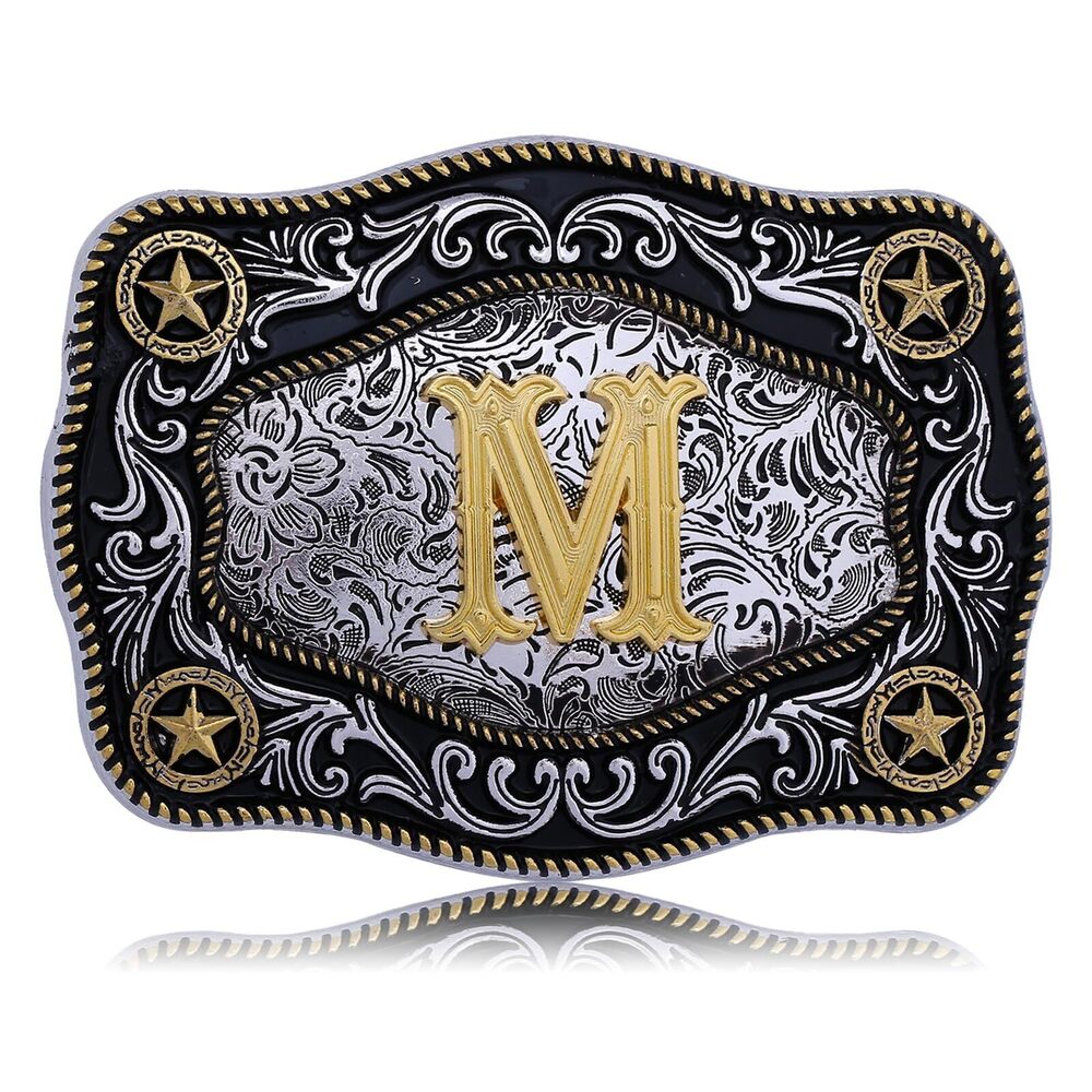 5599 Western Belt Buckle Initial Letters ABCDJMR to Z Large Gold Cowboy